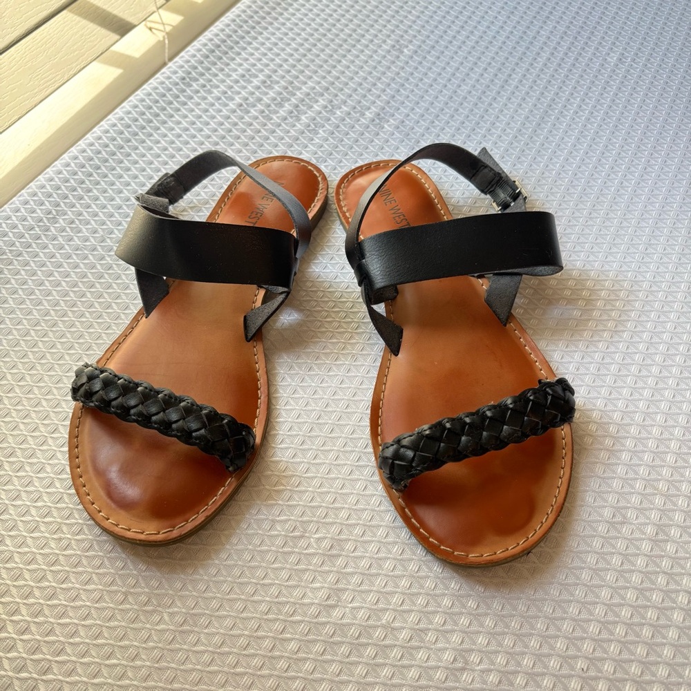 Nine West Black and Tan Braided Sandals